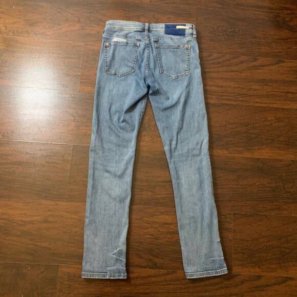 Pilcro & the Letterpress Anthropologie blue patchwork slim boyfriend jeans 25 - Picture 5 of 15